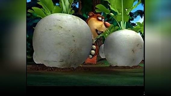 光头强把吉吉权杖和萝卜头的萝卜偷到熊洞,让它们打起来