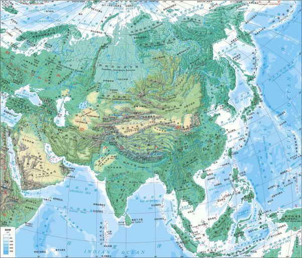 亚洲主要山脉分布图图片