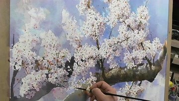 [图]水彩画欣赏:使用留白液画樱花 虚实结合真是很美