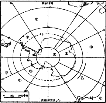 讀南極地區圖,完成下列各題:(1)南極圈按地球自轉方向依次穿過