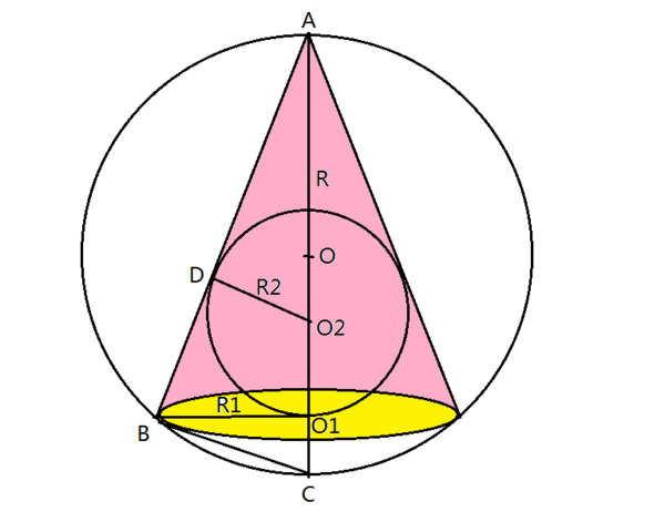 一个高为16的圆锥内接于一个体积为972π的球