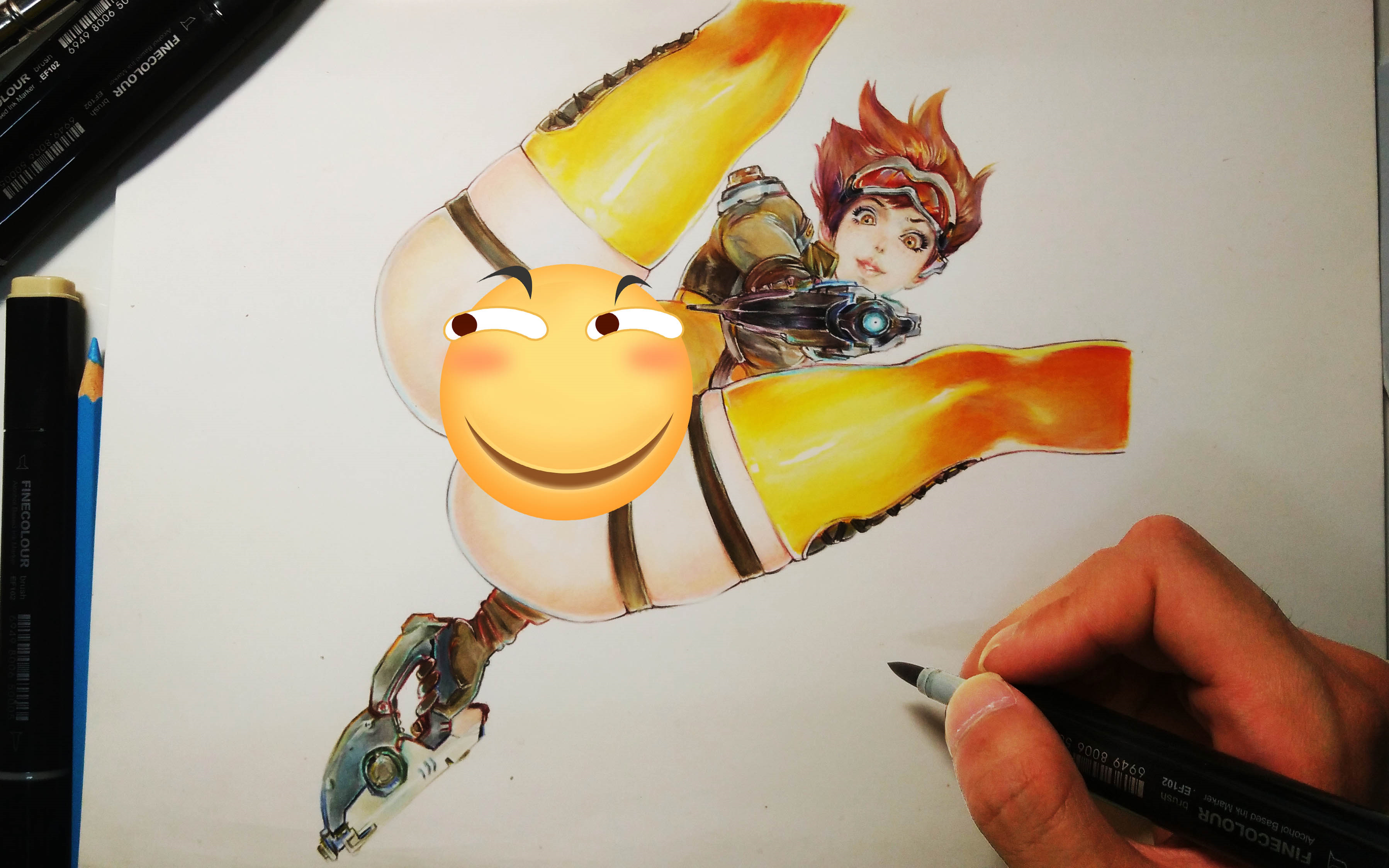 手绘】用马克笔和彩铅 手绘一张猎空小姐姐会是 什么样的体验