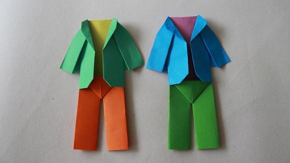 儿童手工折纸一套服装,简单衣服和 裤子的折法,diy 手工制作