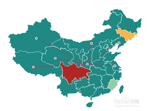怎么在世界地图上画出由一点辐射向其他国家的