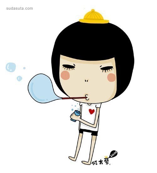 求一个卡通女孩吹泡泡的图片