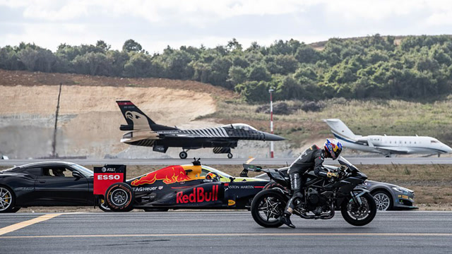 跑车赛车摩托车和喷气飞机战斗机400米竞速 比赛结果出乎意料