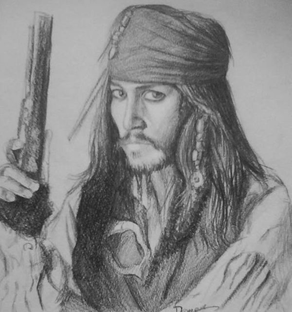 谁有加勒比海盗的杰克船长的素描作品?