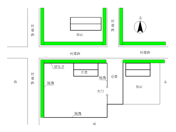 这是一个农村院落,正房坐北朝南,请懂风水的帮