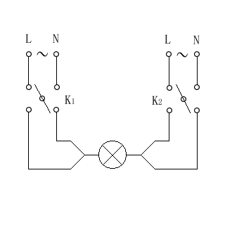 如图l为火线n为零线k1k2为两个双刀双掷开关初始状态如图