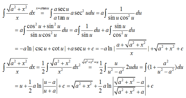 根号(x^2+a^2)\/x的积分表公式怎么推出的