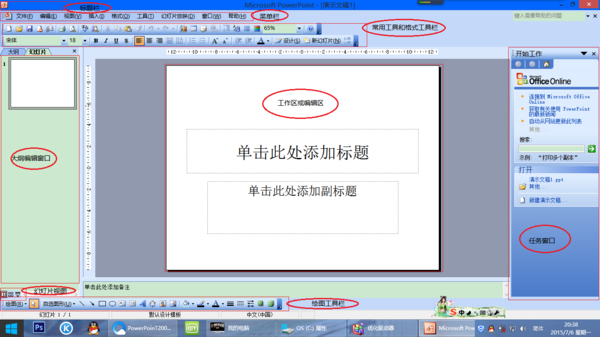 ppt2003的窗口主要包括哪些内容