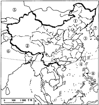 如图是中国空白政区图,读图回答下列问题. (1)北
