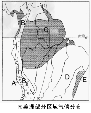 读南美洲部分区域气候分布图,回答问题.1.