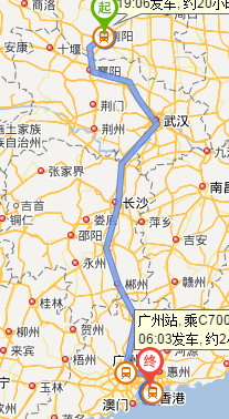 地图导航河南南阳至深圳的火车路线图