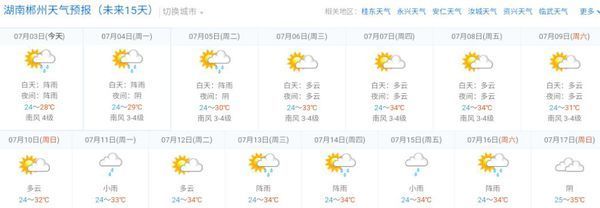郴州十五天天气预报。