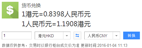 2016年1月4號港幣兌換人民幣匯率多少?一對鞋90港幣是多少錢?