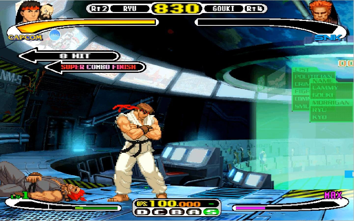 [图]DC《CAPCOM vs SNK 2000》(日版)街机模式最高难度隆和俄罗斯摔跤手桑吉尔夫全胜通关