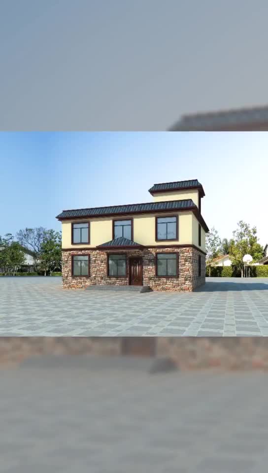 二层平顶小 别墅,简单实用过年 盖房  别墅设计 农村