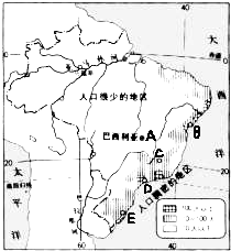 读巴西人口、城市分布图:(1)巴西位于_洲东部