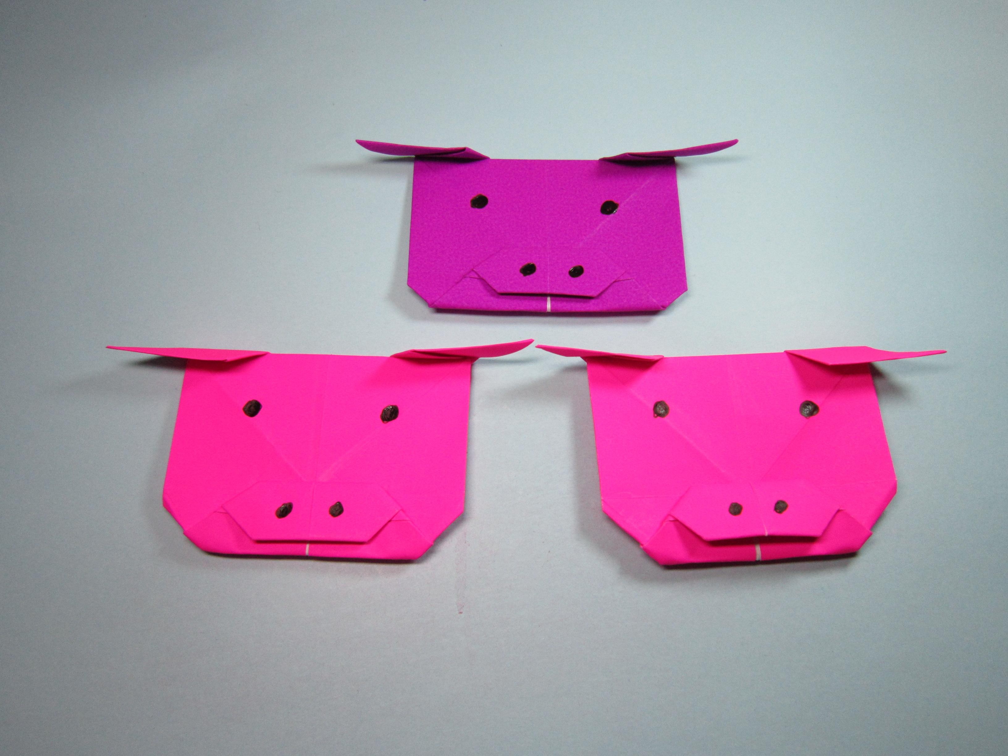 儿童手工折纸简单的猪头,一张纸就能折出超可爱的猪头