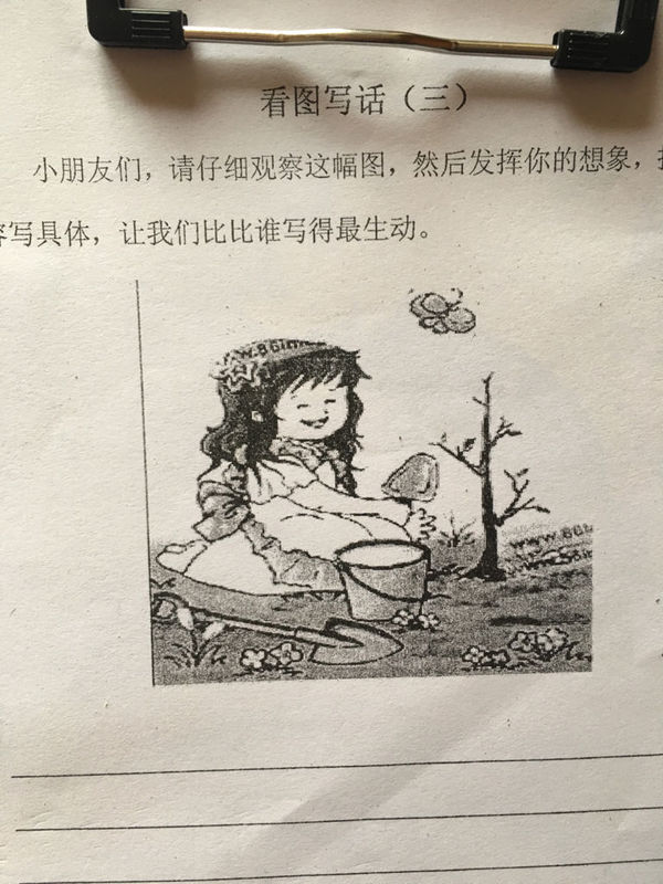 一年级下册看图写话一个女孩植树怎么写
