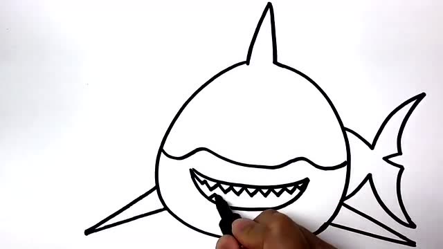 儿童彩绘 图画黄色的大鲨鱼儿童简笔画创意美术课程