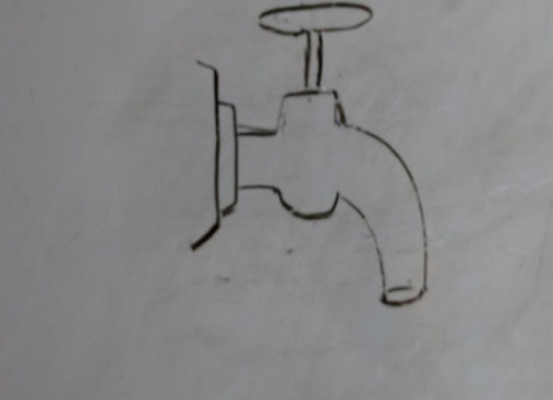 6,最后我们画出几滴水滴,证明水龙头里面有水.