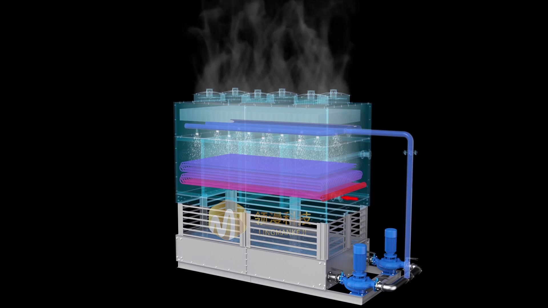 冷却塔工业 机械3d动画展示- 河南郑州机械三维动画制作公司:领漫动画