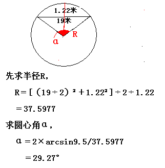 木匠要做个拱形,19米长,1.22米高,不知道这弧度怎么算?