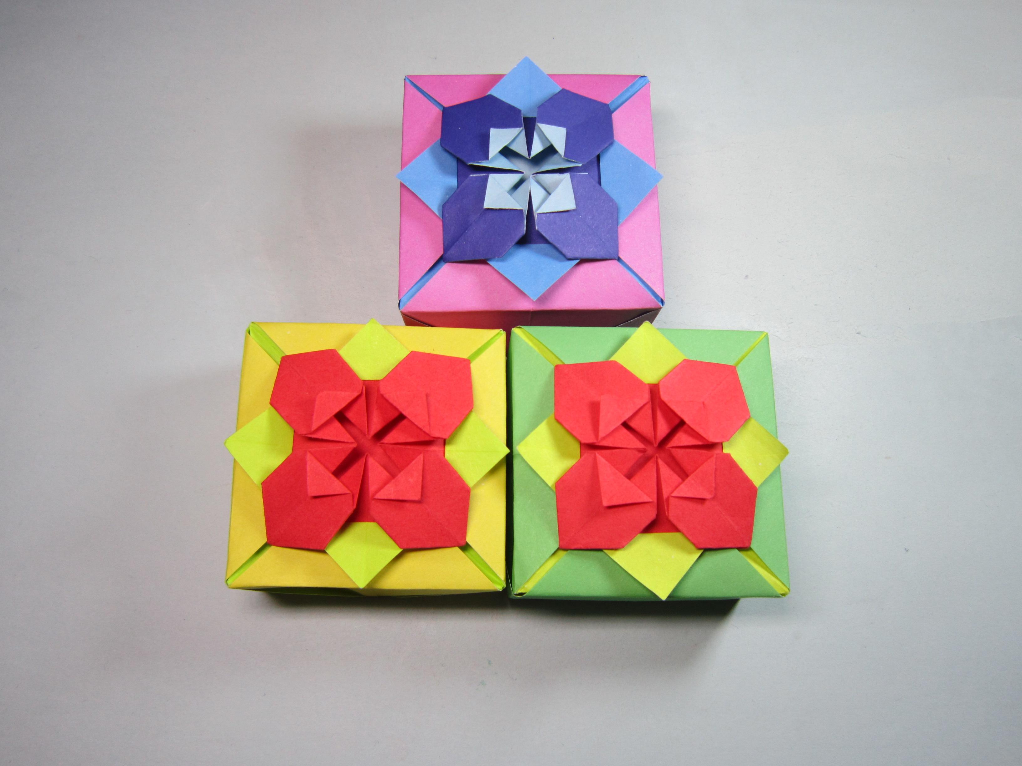 手工折纸花朵盒子,几个步骤就能折出简单又漂亮的带花朵的收纳盒