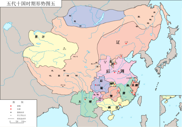 宋太祖沒統一南方前的分裂地圖