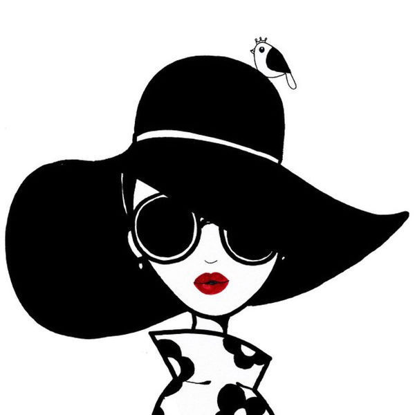 求一张带黑帽子黑墨镜黑色旗袍的卡通女头像