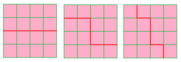 下图是由16个小正方形组成的图形,用3种不同的画法,沿正方形的网格线