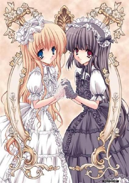 唯美动漫图片双生女(魔鬼与天使)带字