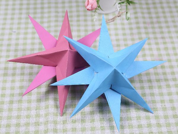 立体折纸八角星,只需折三次剪一刀,就能做成漂亮的许愿星星