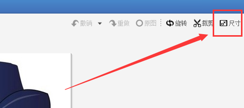 打开图片后,同时在图片的右上角,有一个尺寸的标识,点击"尺寸"