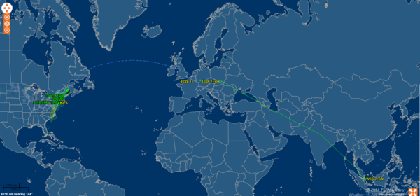新加坡飞纽约的航线图