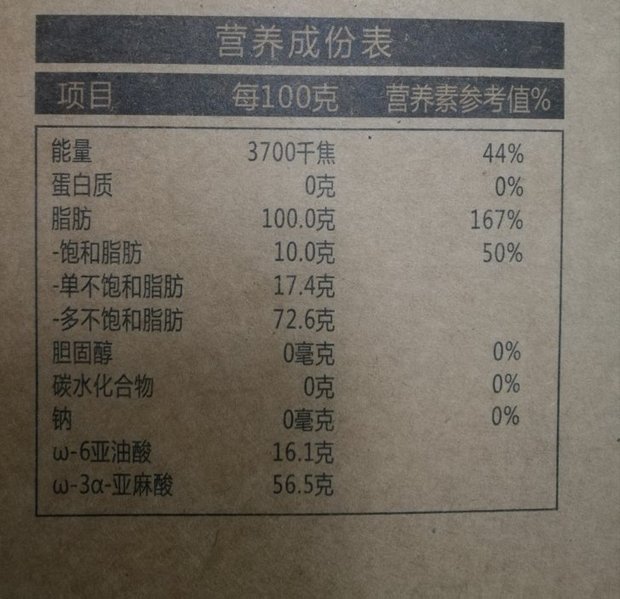 亚麻籽营养成分表100克图片