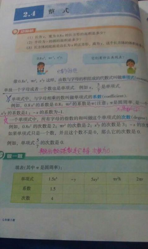 代数式 单项式 多项式 整式 系数 次数定义