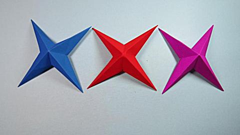纸艺手工折纸星星, 简单的几个步骤就能折出漂亮的立体四角星