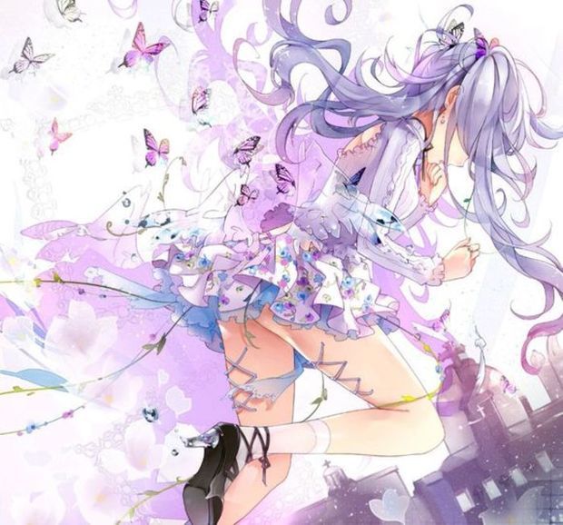 手上停有蝴蝶的动漫二次元女生