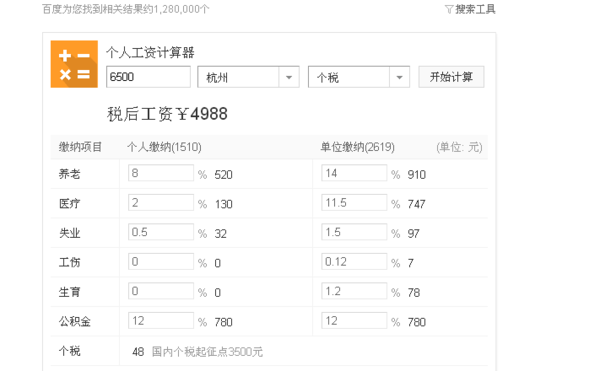 在杭州6500的税前工资,除去 五险一金到手有多