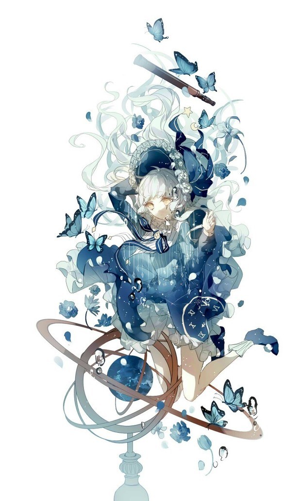 手上停有蝴蝶的动漫二次元女生