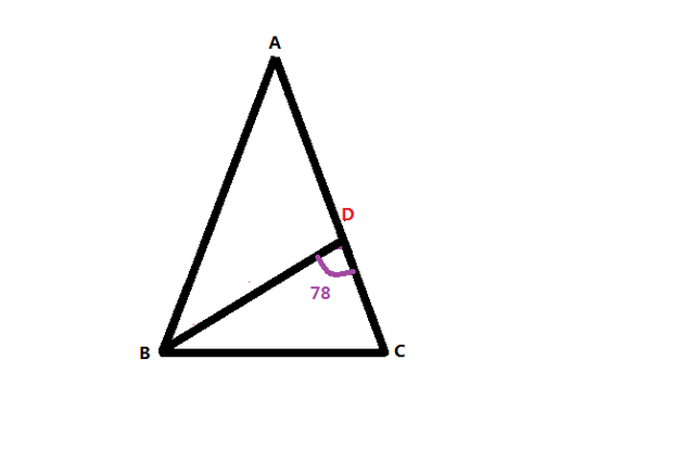 如图等腰三角形abc中ab等于ac,bd平分角abc交ac于d若角bdc等于78度,求