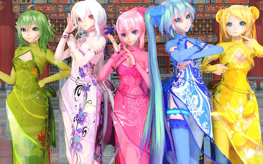 mmd 固定镜头 tda gumi 弱音 巡音 初音 镜音 金丝雀旗袍 改模配布