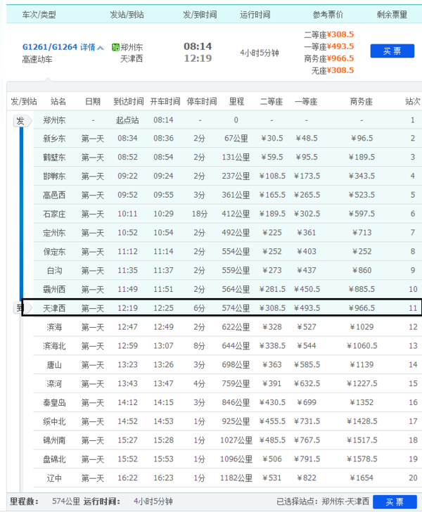 g1264车次到天津哪个站