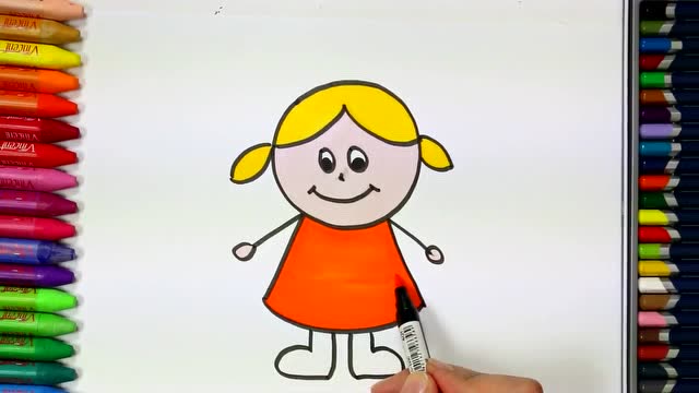 儿童艺术彩绘  画可爱的小女孩并着色