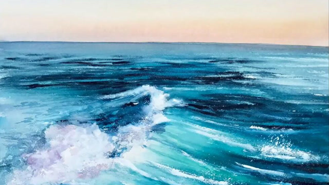 教你如何画水彩画,波澜壮阔的大海,画的如此逼真,仿佛就在眼前