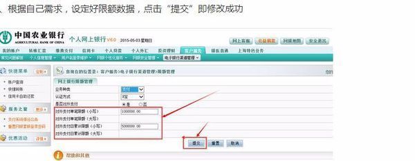 农行网上银行怎么设置转账额度