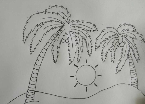 树荫遮罩这几棵花,让他们更健康舒服的成长,喜欢的话就画下小树简笔画